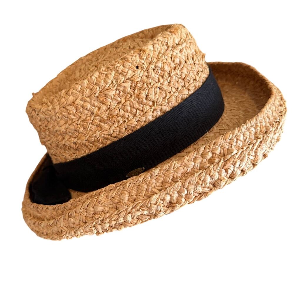 Scala Classic Straw Sun Hat Natural Black Grosgrain Ribbon Trim Petite